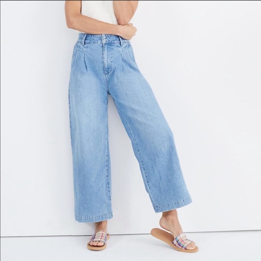 Madewell Pleated Wide-Leg Jeans in Kinnon Wash Sz0